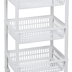 plast team Chariot de rangement, à 3 corbeilles, argent