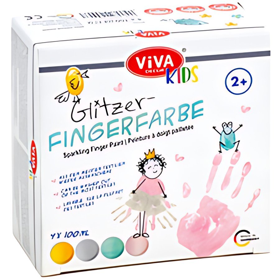 ViVA DECOR Peinture au doigt "ViVA KIDS", set de 4 Pailleté