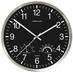 UNiLUX Horloge murale WETTY, diamètre : 300 mm, noir