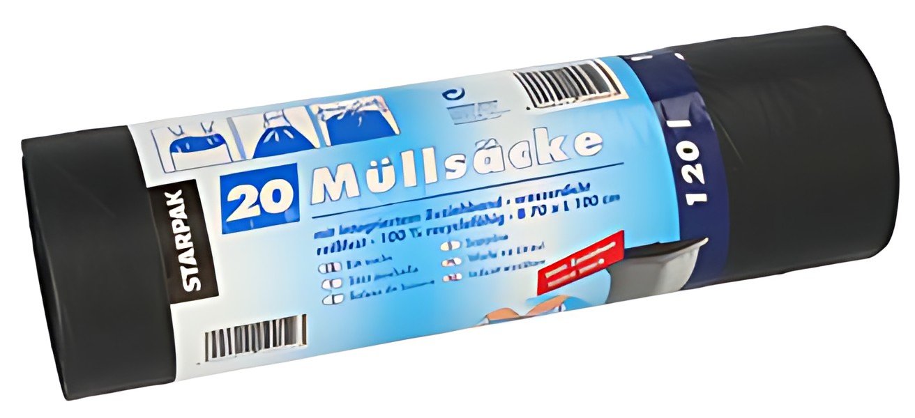 STARPAK Sac poubelle LDPE, à lien coulissant, 120 L, noir