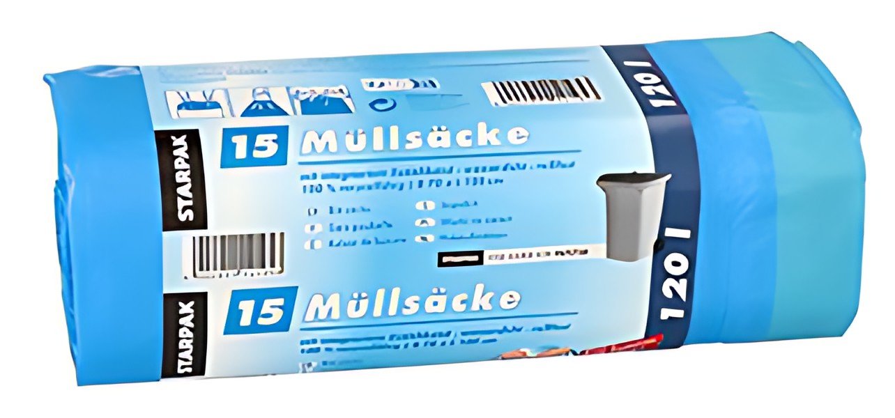 STARPAK Sac poubelle LDPE, à lien coulissant, 120 L, bleu