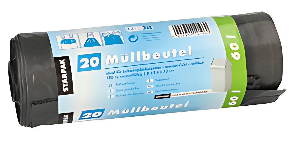 STARPAK Sac poubelle LDPE, à liens coulissants, 60 litres