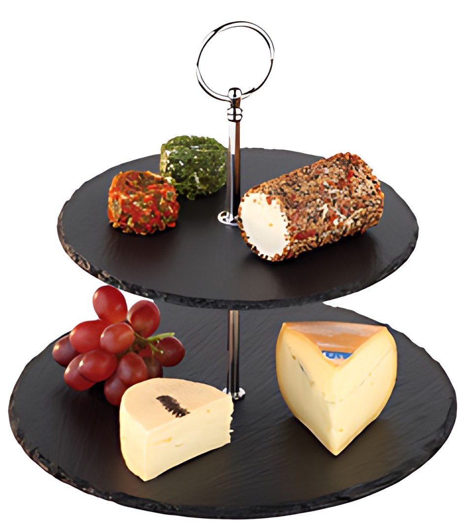 APS Plat de service ardoise naturelle, 2 étages, anthracite