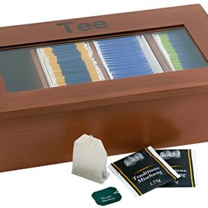 APS Boîte à thé et infusion, en bois, 4 cases, brun foncé