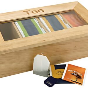 APS Boîte à thé et infusion, en bois, 4 cases, brun clair