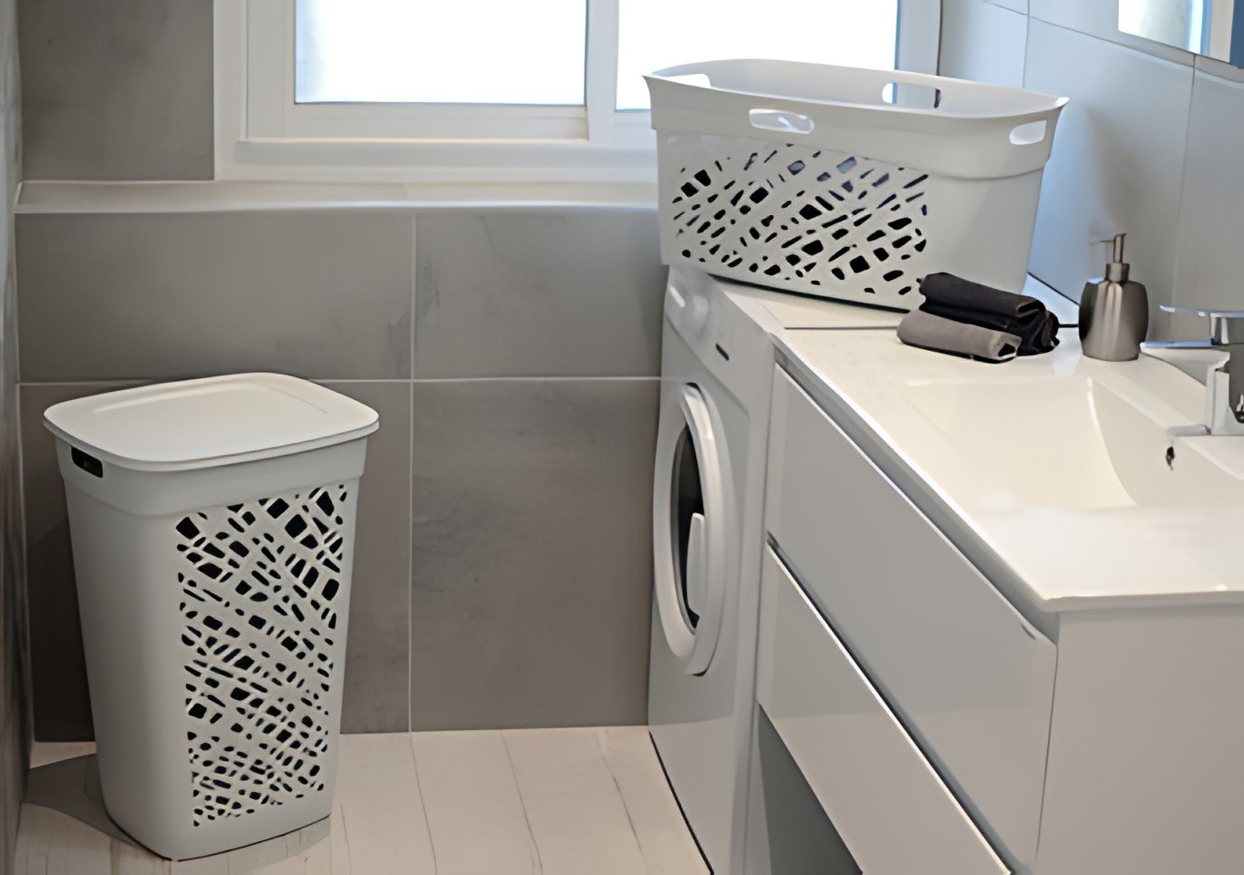 EDA Panier à linge ALMERIA, avec couvercle, 60 L, blanc