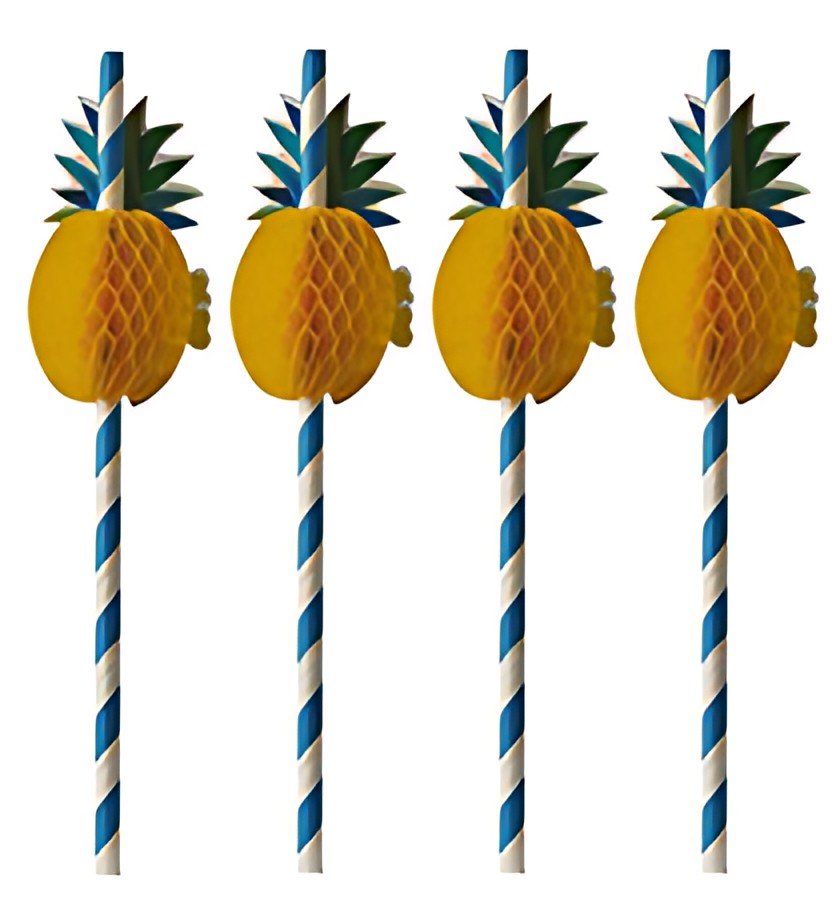PAPSTAR Paille en papier "Ananas", 200 mm, bleu/blanc