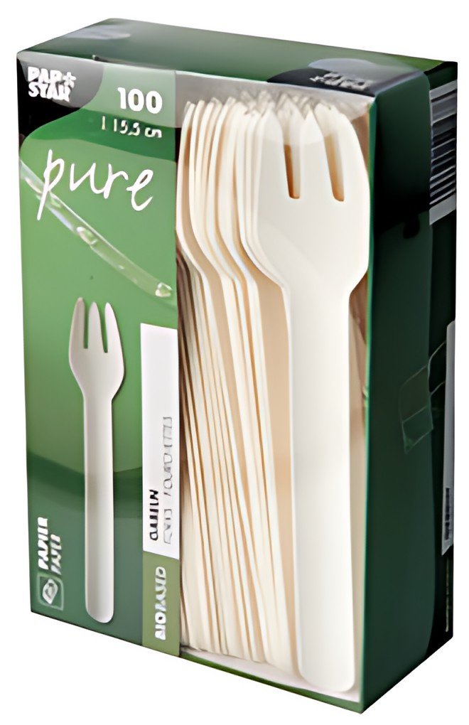 PAPSTAR Fourchette en papier "pure", longueur: 155 mm, blanc