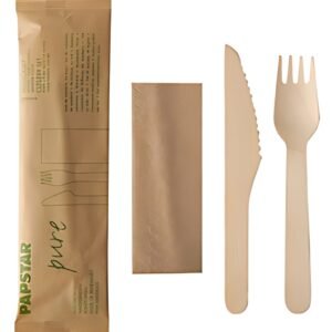 PAPSTAR Kit de couverts "pure", en bois de bouleau, 3 pièces