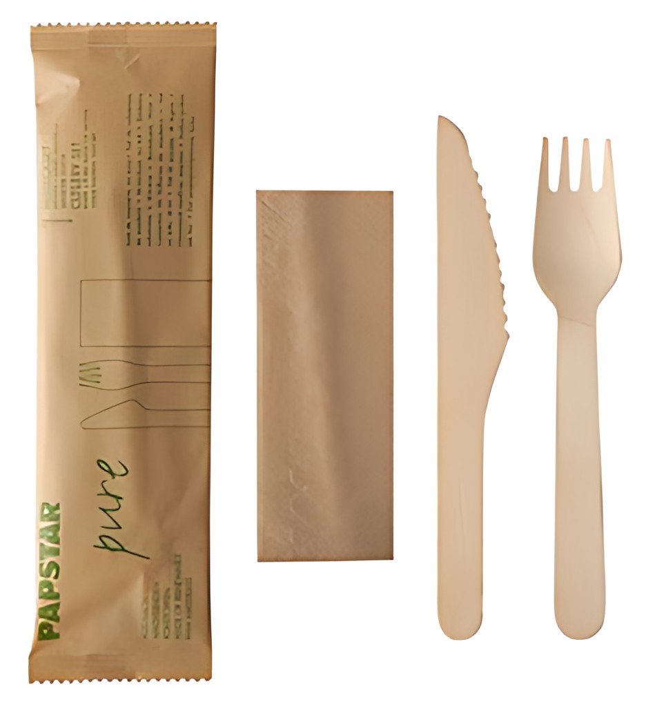 PAPSTAR Kit de couverts "pure", en bois de bouleau, 3 pièces