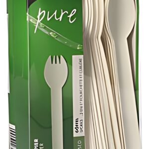 PAPSTAR Fourchette et cuillère 2en1 en papier "pure", blanc