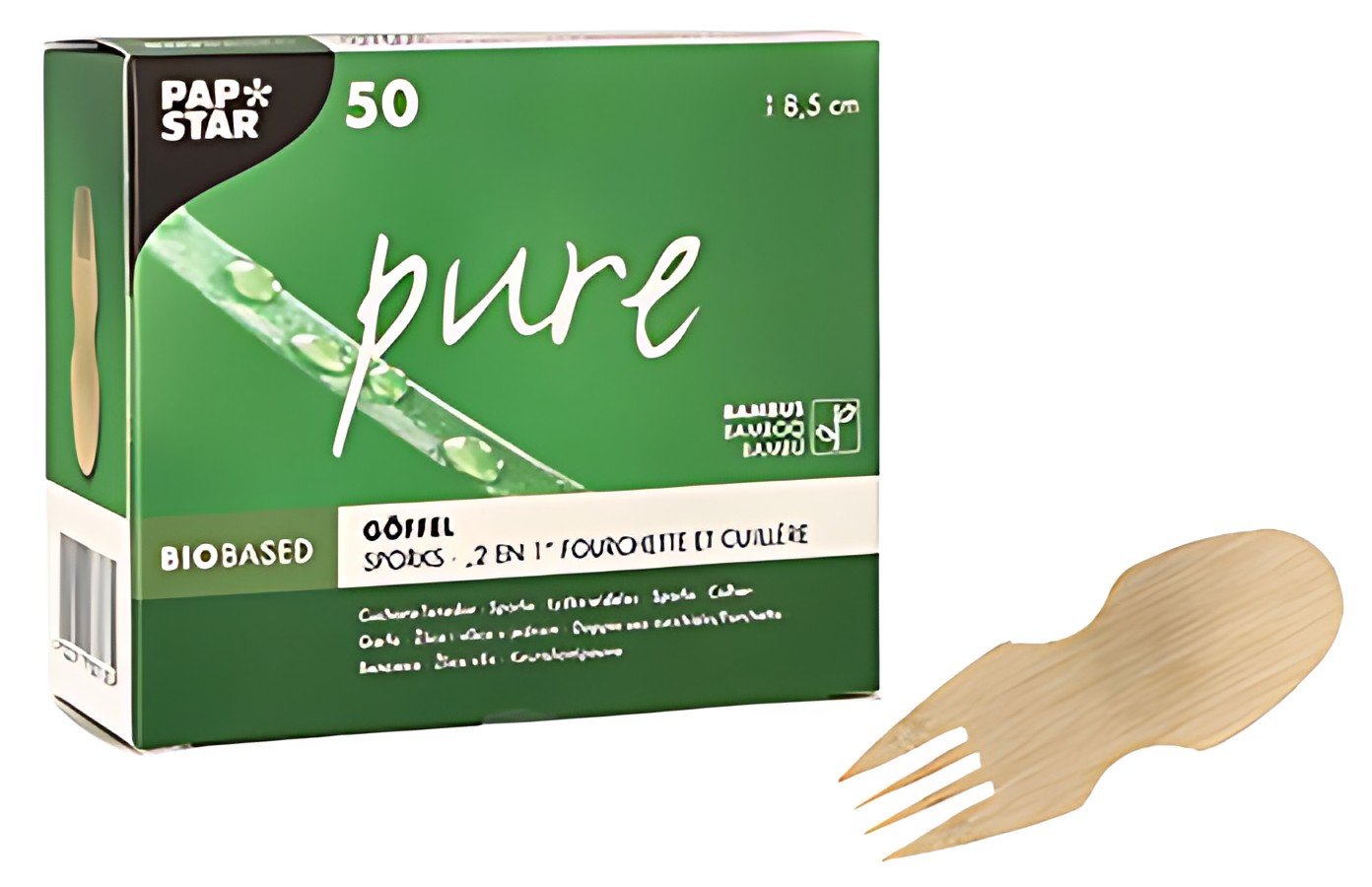PAPSTAR Fourchette et cuillère 2en1 "pure", 85 mm, naturel