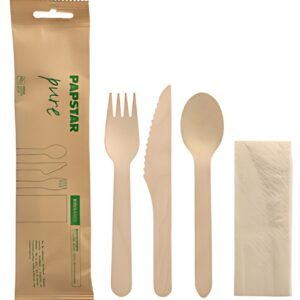 PAPSTAR Kit de couverts "pure", en bois de bouleau, 4 pièces