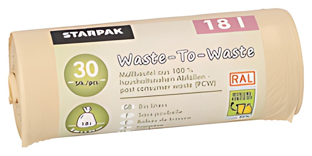 STARPAK Sac poubelle "Waste-to-Waste", 18 litres, marron