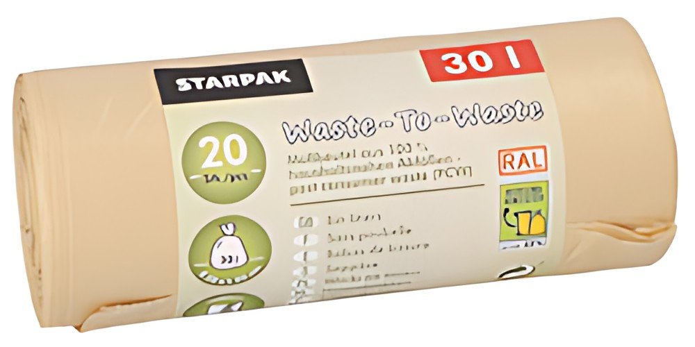 STARPAK Sac poubelle "Waste-to-Waste", 30 litres, marron