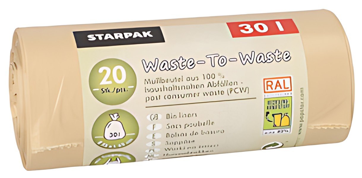 STARPAK Sac poubelle "Waste-to-Waste", 30 litres, marron