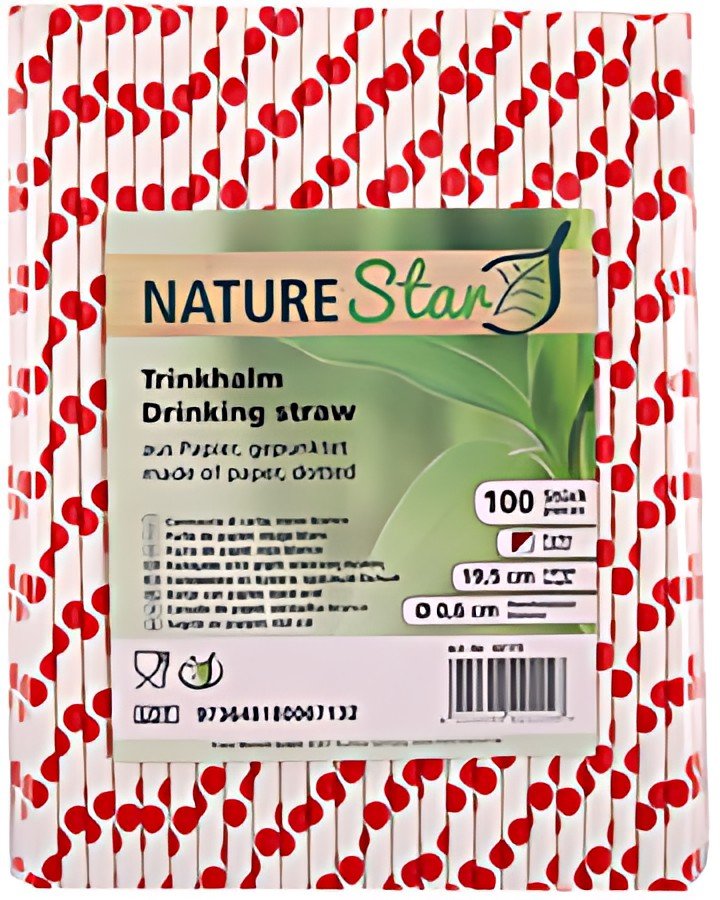 NATURE Star Paille en papier, 197 mm, à pois rouge / blanc