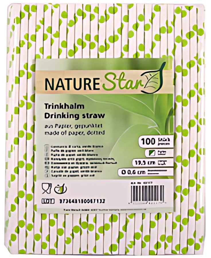 NATURE Star Paille en papier, 197 mm, à pois vert / blanc