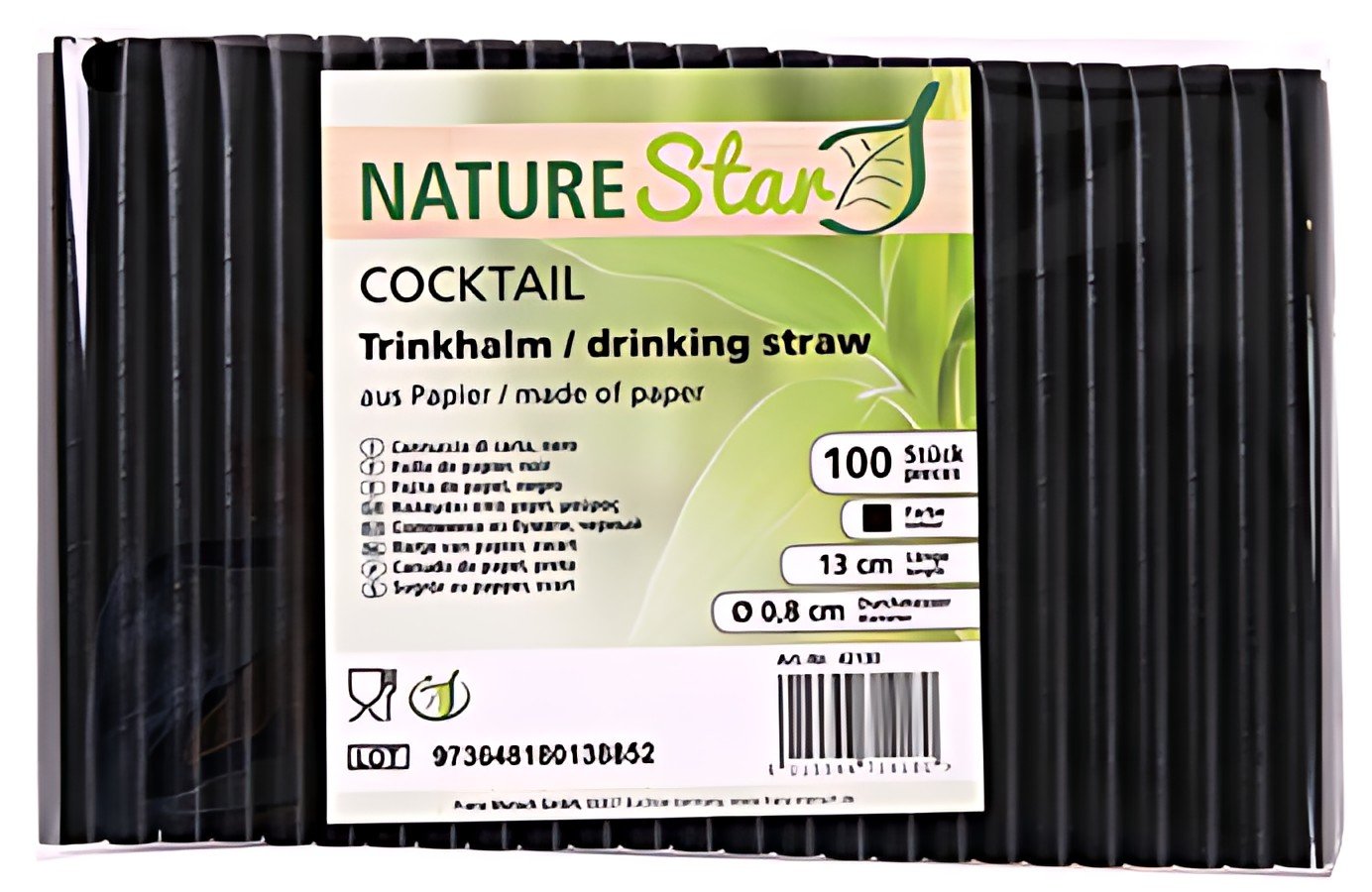 NATURE Star Paille en papier "Cocktail", 130 mm, noir