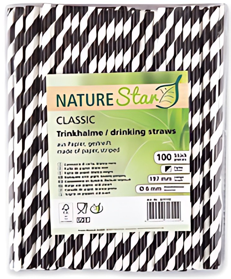 NATURE Star Paille en papier, 197 mm, rayé noir/blanc