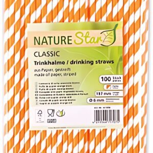 NATURE Star Paille en papier, 197 mm, rayé orange/blanc