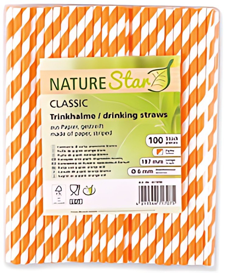 NATURE Star Paille en papier, 197 mm, rayé orange/blanc