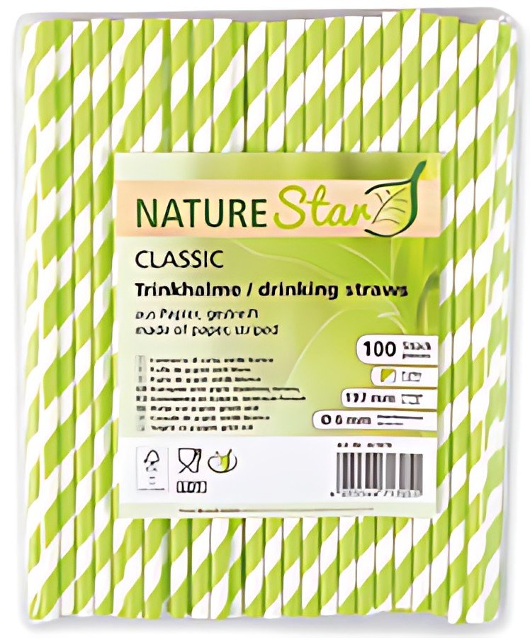 NATURE Star Paille en papier, 197 mm, rayé vert/blanc