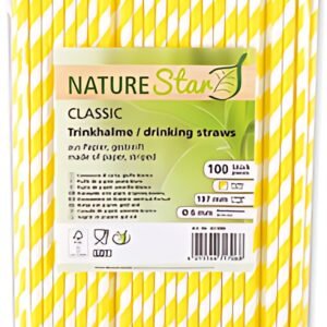 NATURE Star Paille en papier, 197 mm, rayé jaune/blanc