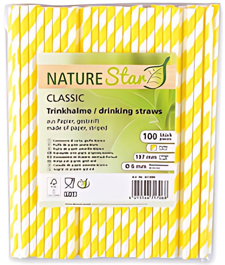 NATURE Star Paille en papier, 197 mm, rayé jaune/blanc