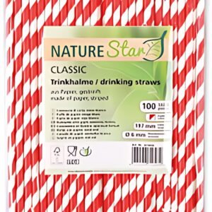 NATURE Star Paille en papier, 197 mm, rayé rouge/blanc