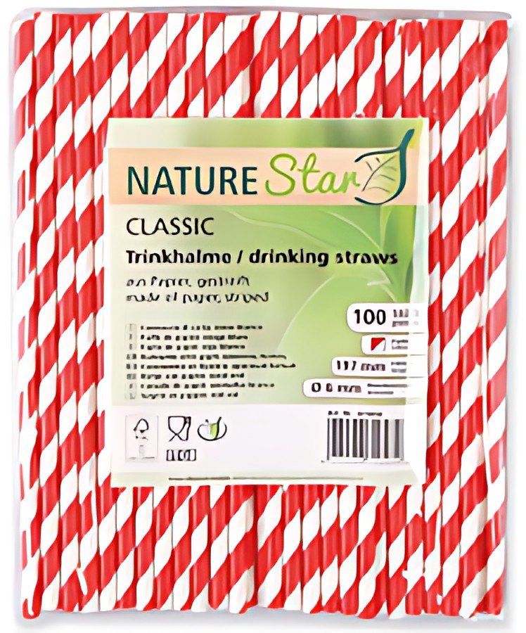 NATURE Star Paille en papier, 197 mm, rayé rouge/blanc