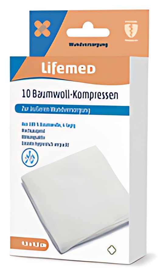 Lifemed Compresse de coton, 95 x 95 mm, blanc