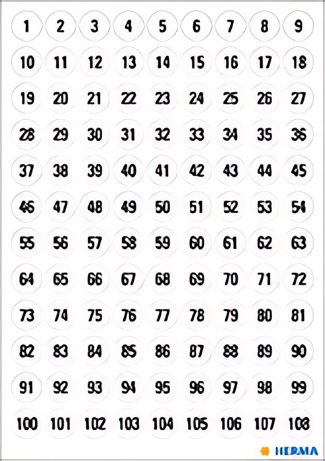 HERMA stickers chiffres 1-540, diamètre: 8 mm, blanc