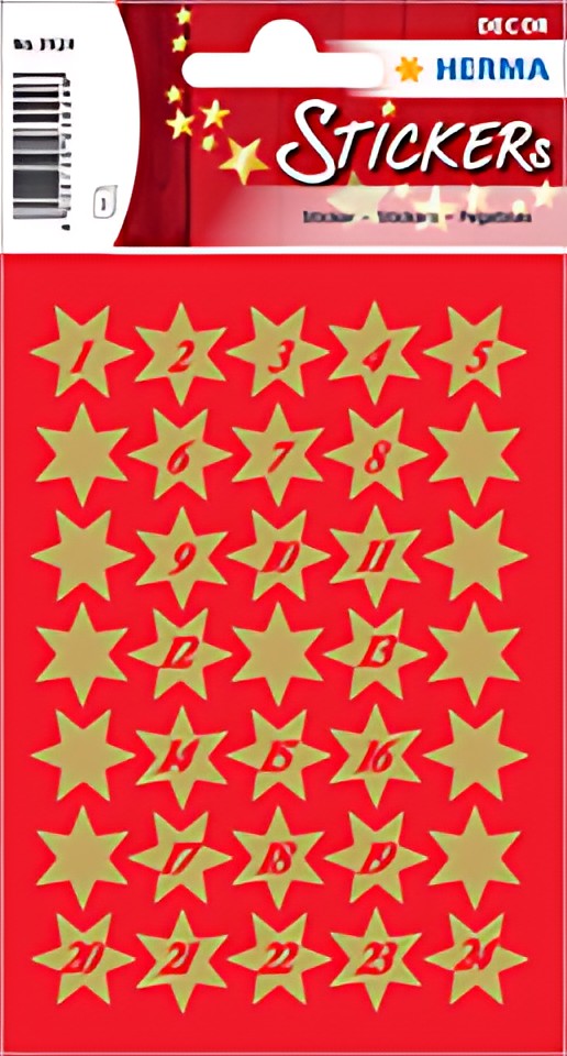 HERMA Autocollants de Noël DECOR "Etoiles", doré à chiffres