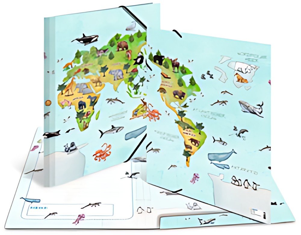 HERMA Chemise à élastiques "Mappemonde des animaux", A3