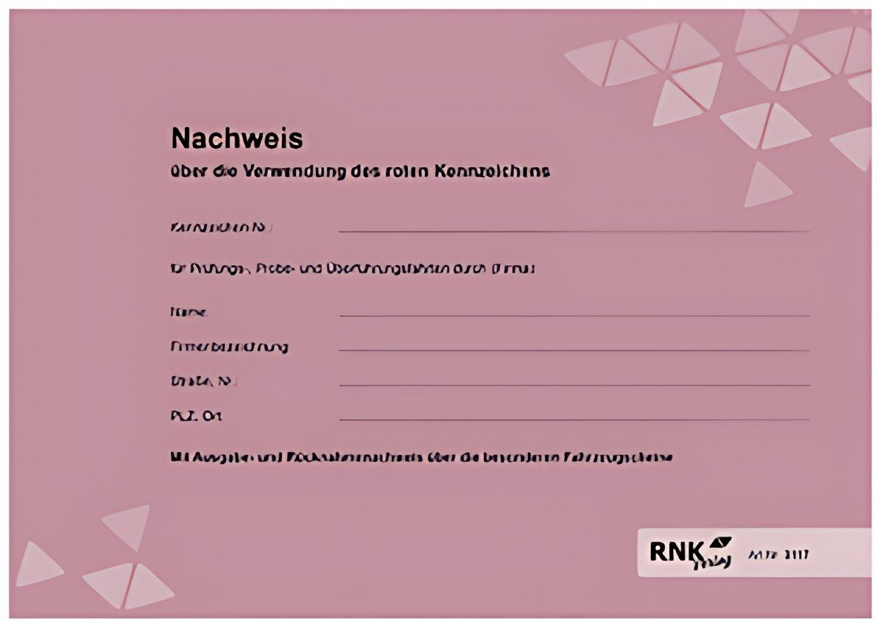 RNK Verlag Livret de preuves pour plaques d'immatriculation rouges, DIN A5 paysage