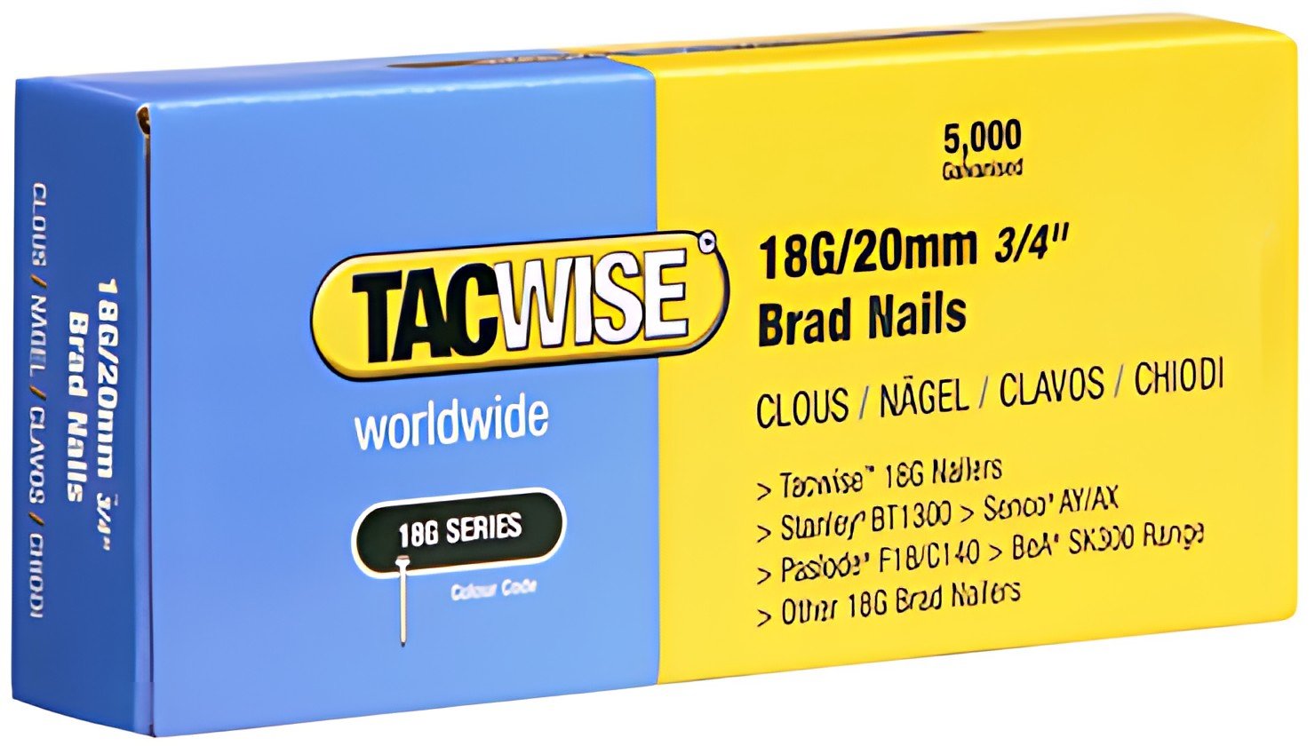TACWISE Clous 18G/50 mm, 5.000 pièces
