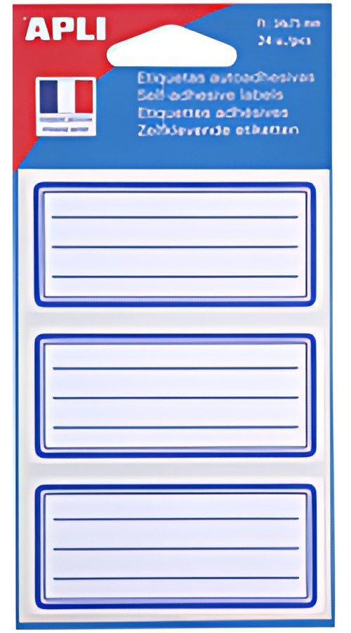 APLI Etiquettes pour livre, blanc/bleu, 34 x 75 mm lignées