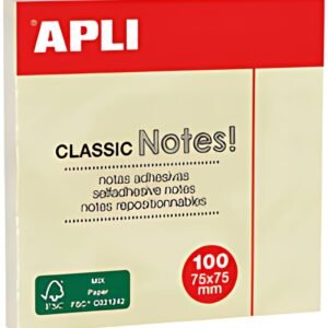 APLI Notes adhésives "CLASSIC Notes!", 75 x 75 mm, jaune