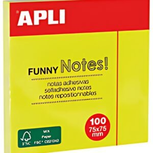 APLI Notes adhésives "FUNNY Notes!", 75 x 75 mm, jaune fluo