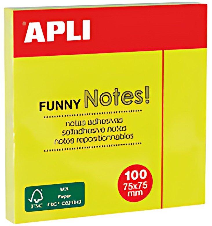 APLI Notes adhésives "FUNNY Notes!", 75 x 75 mm, jaune fluo