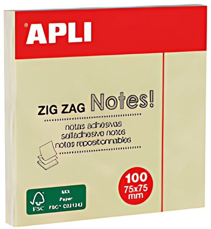 APLI Notes adhésives "ZIG ZAG Notes!", 75 x 75 mm, jaune