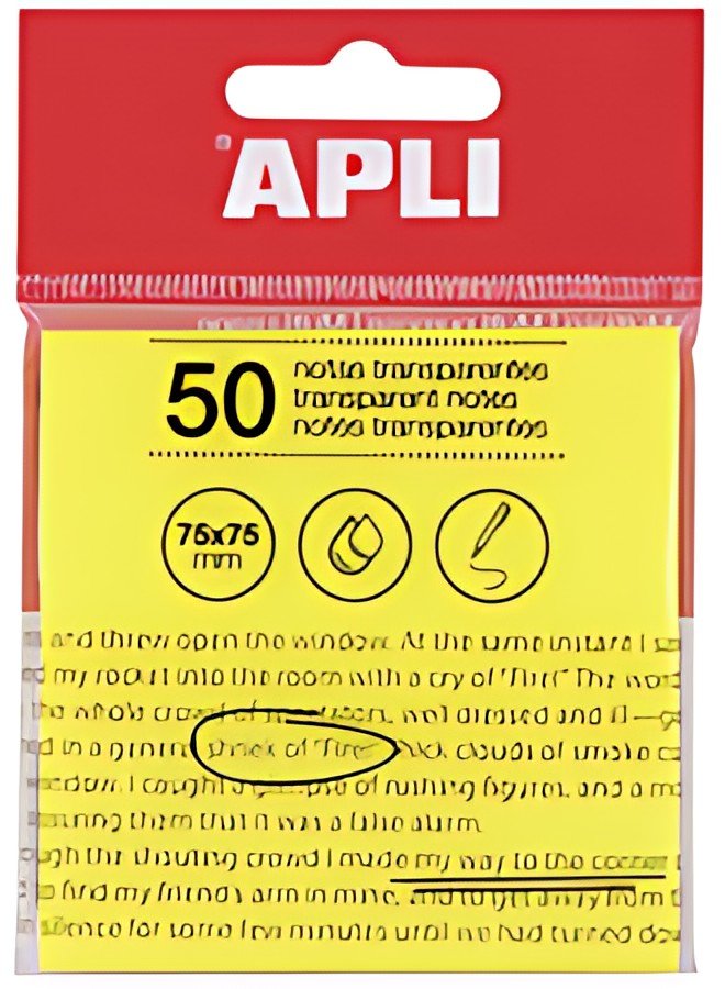 APLI Notes adhésives, 75 x 75 mm, jaune transparent
