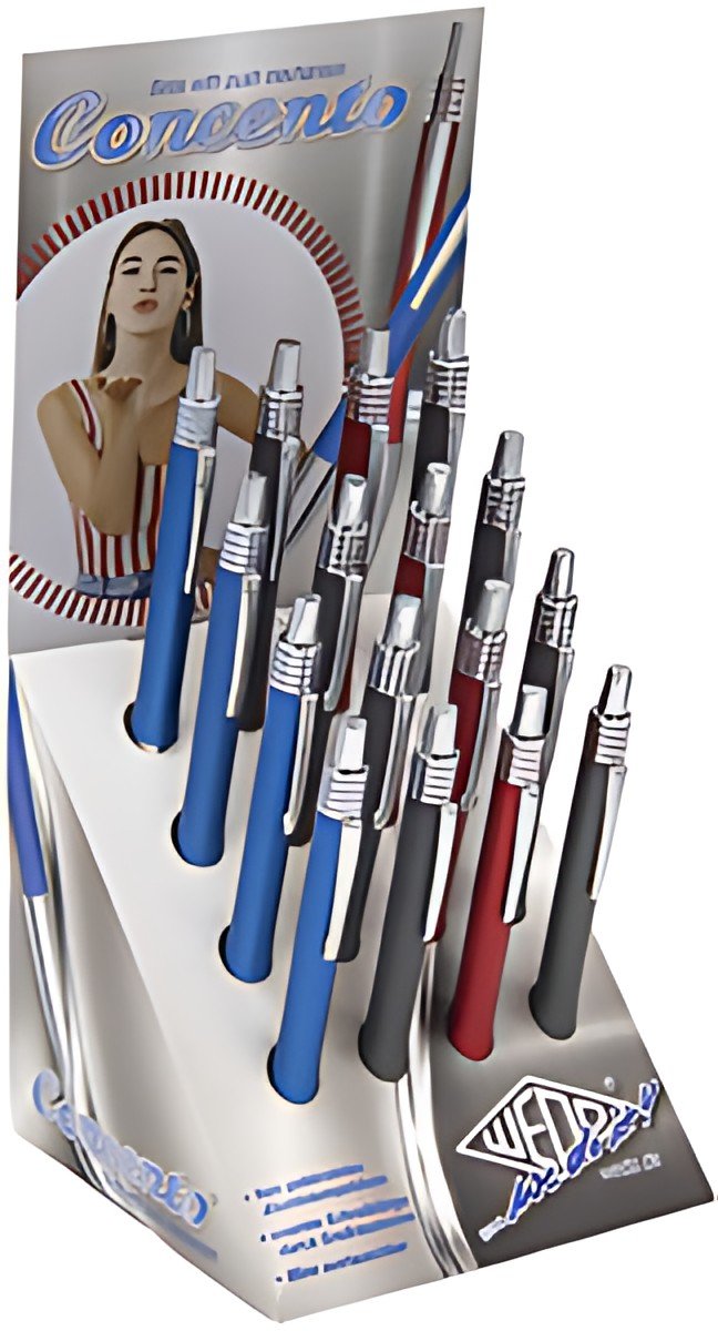 Stylo à bille rétractable WEDO Concento, présentoir de 16