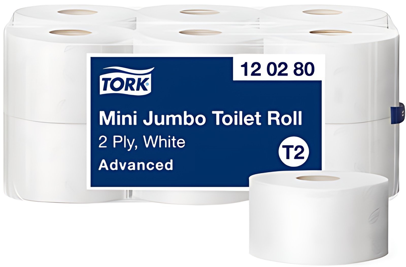 TORK Papier toilette en mini-rouleau Jumbo, 2 couches, blanc