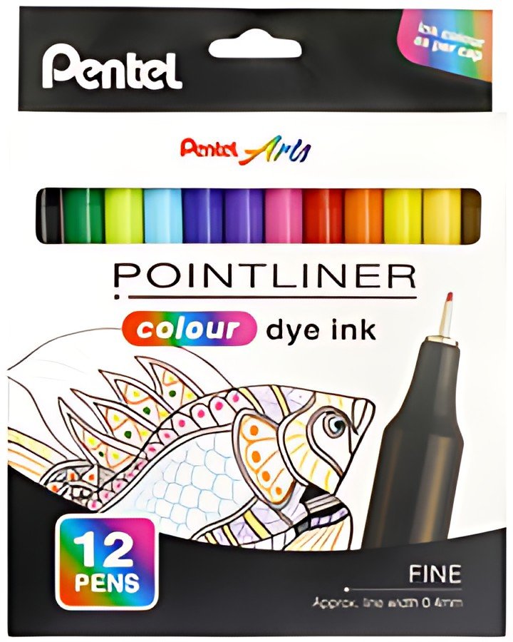 PentelArts Feutre POINTLINER colour dye ink, étui de 12