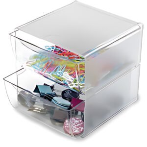 deflecto Boîte de rangement Cube, 2 tiroirs, cristal