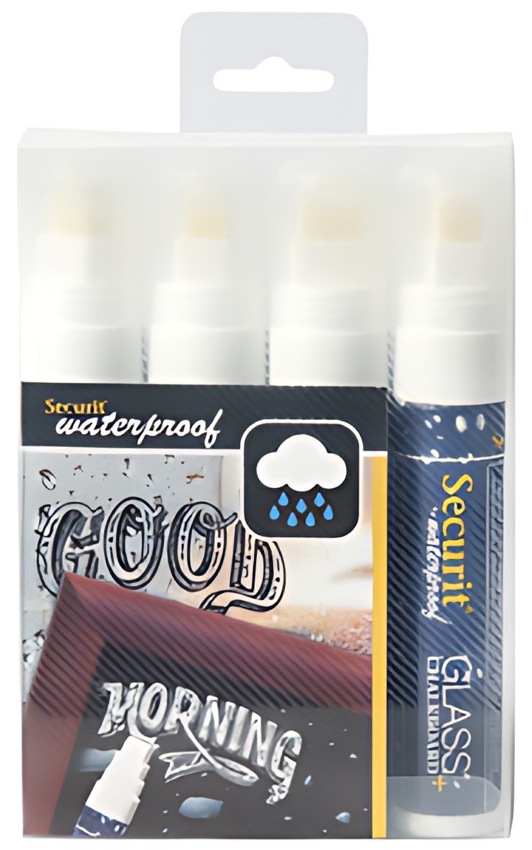Securit Feutre-craie WATERPROOF LARGE, étui de 4, blanc