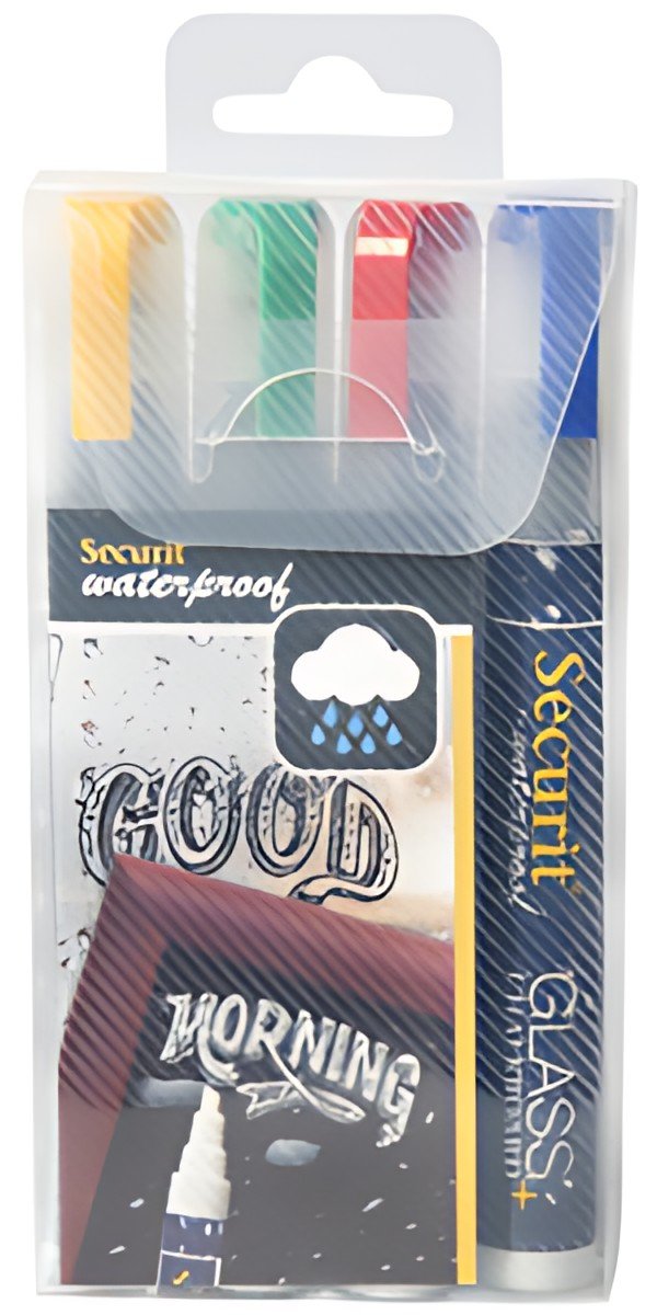 Securit Feutre-craie WATERPROOF MEDIUM, étui de 4, assorti