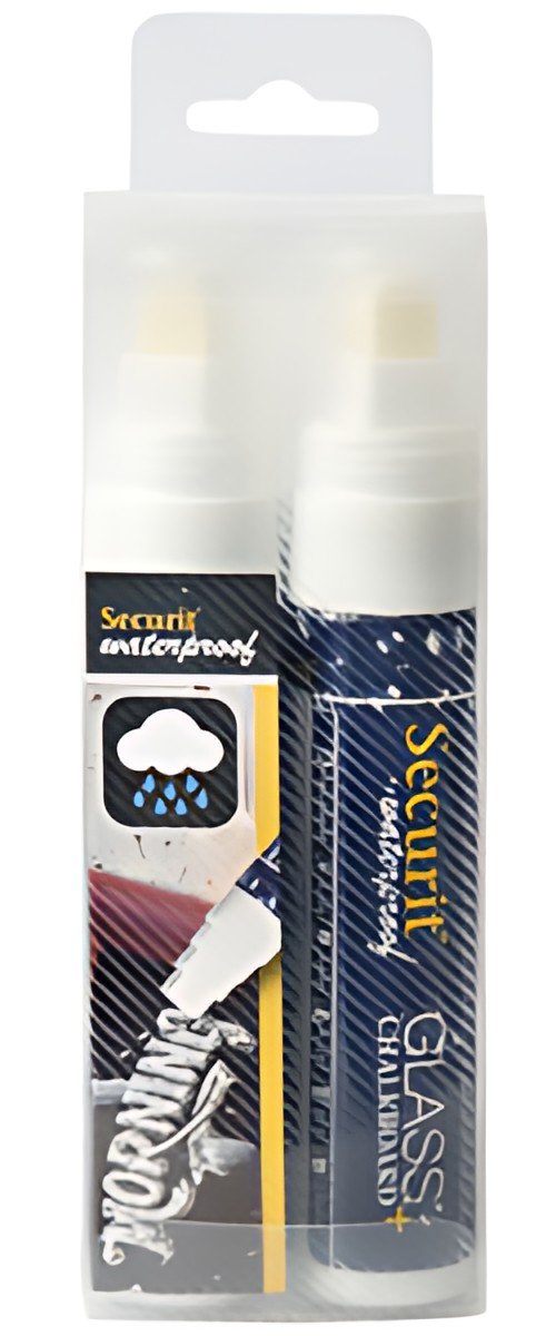 Securit Feutre-craie WATERPROOF LARGE, étui de 2, blanc